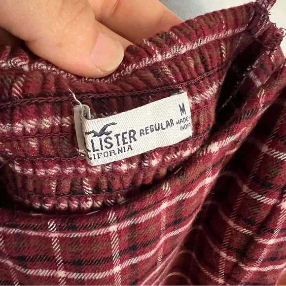 Hollister Women Size Medium Red Plaid Dress Burgundy Cotton Fall - Picture 8 of 8